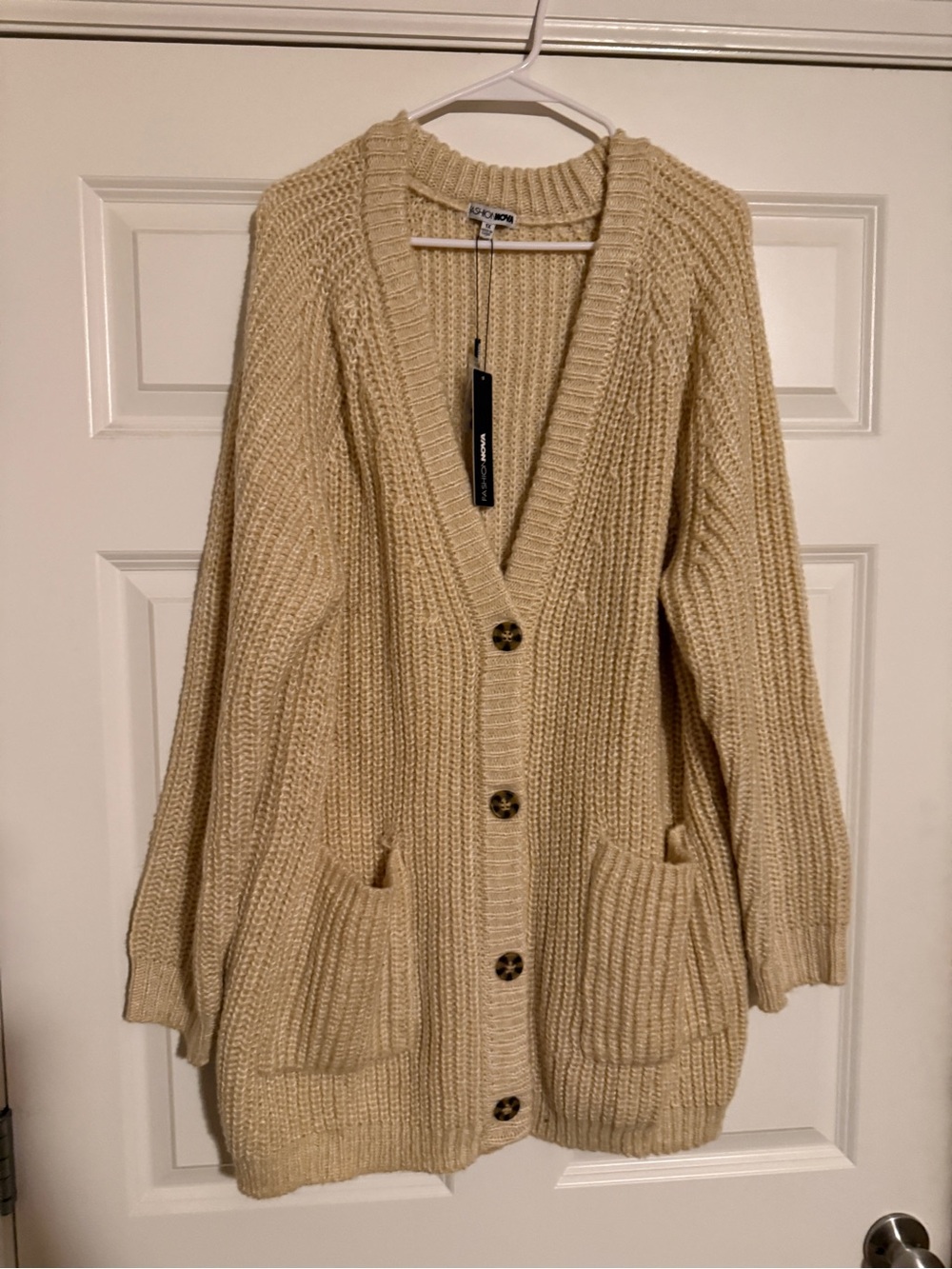 NWT Fashion Nova Cream Chunky Knit Button-Front Cardigan